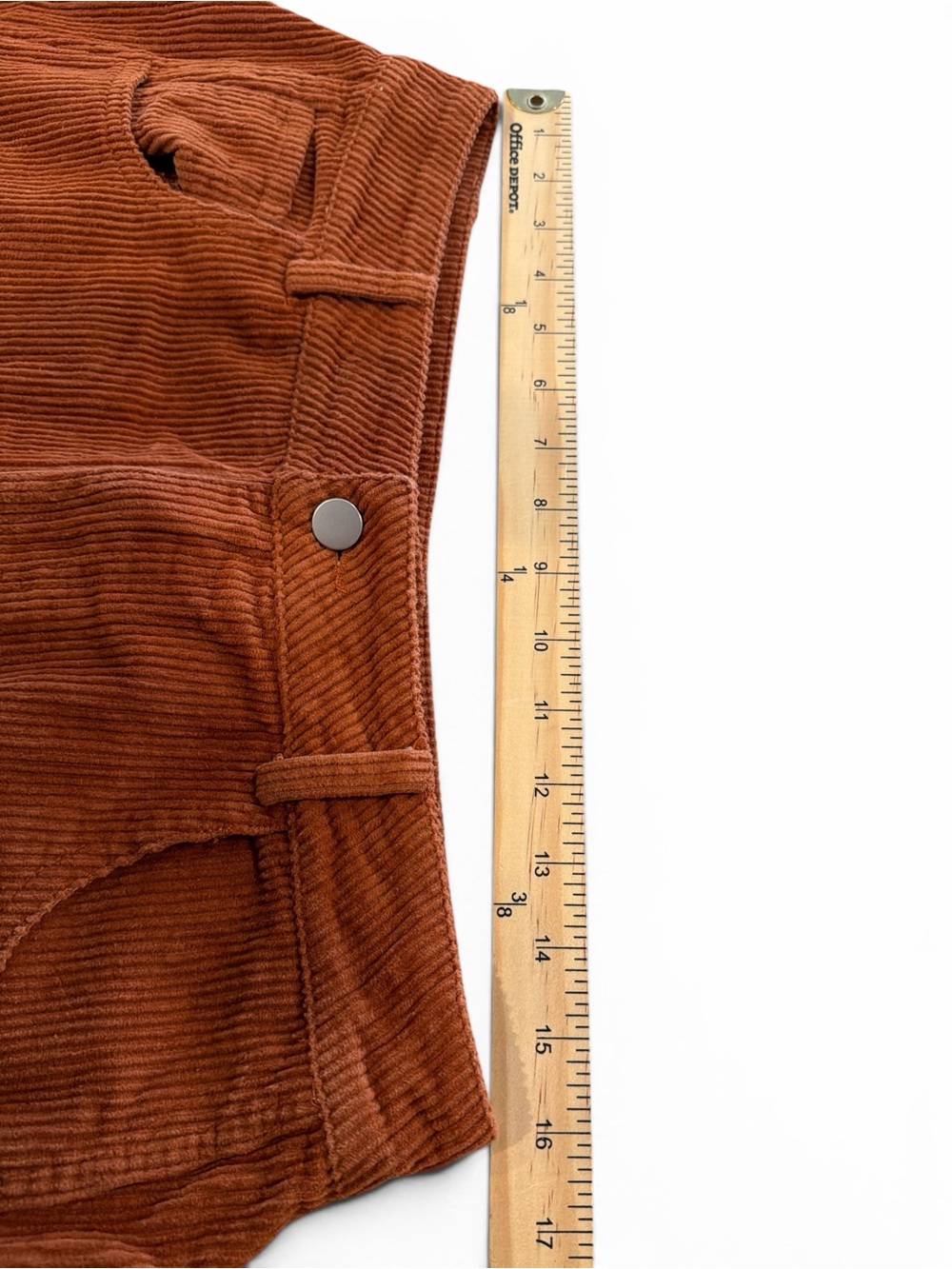 So Me Barrel Pants Size Large Rust Corduroy Cropped Belt Loops Side Pockets New - Picture 12 of 13